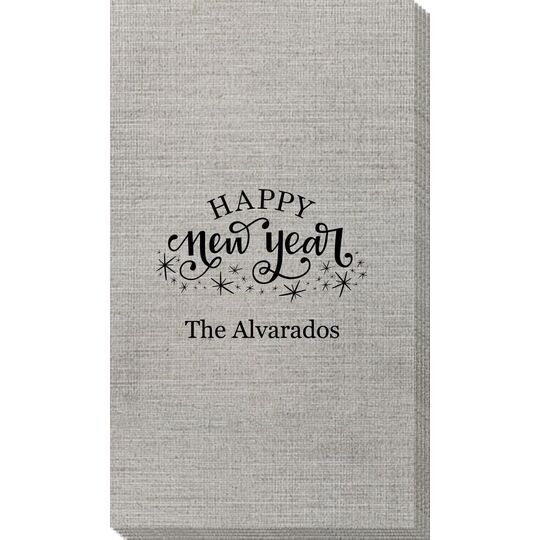 Hand Lettered Sparkle Happy New Year Bamboo Luxe Guest Towels